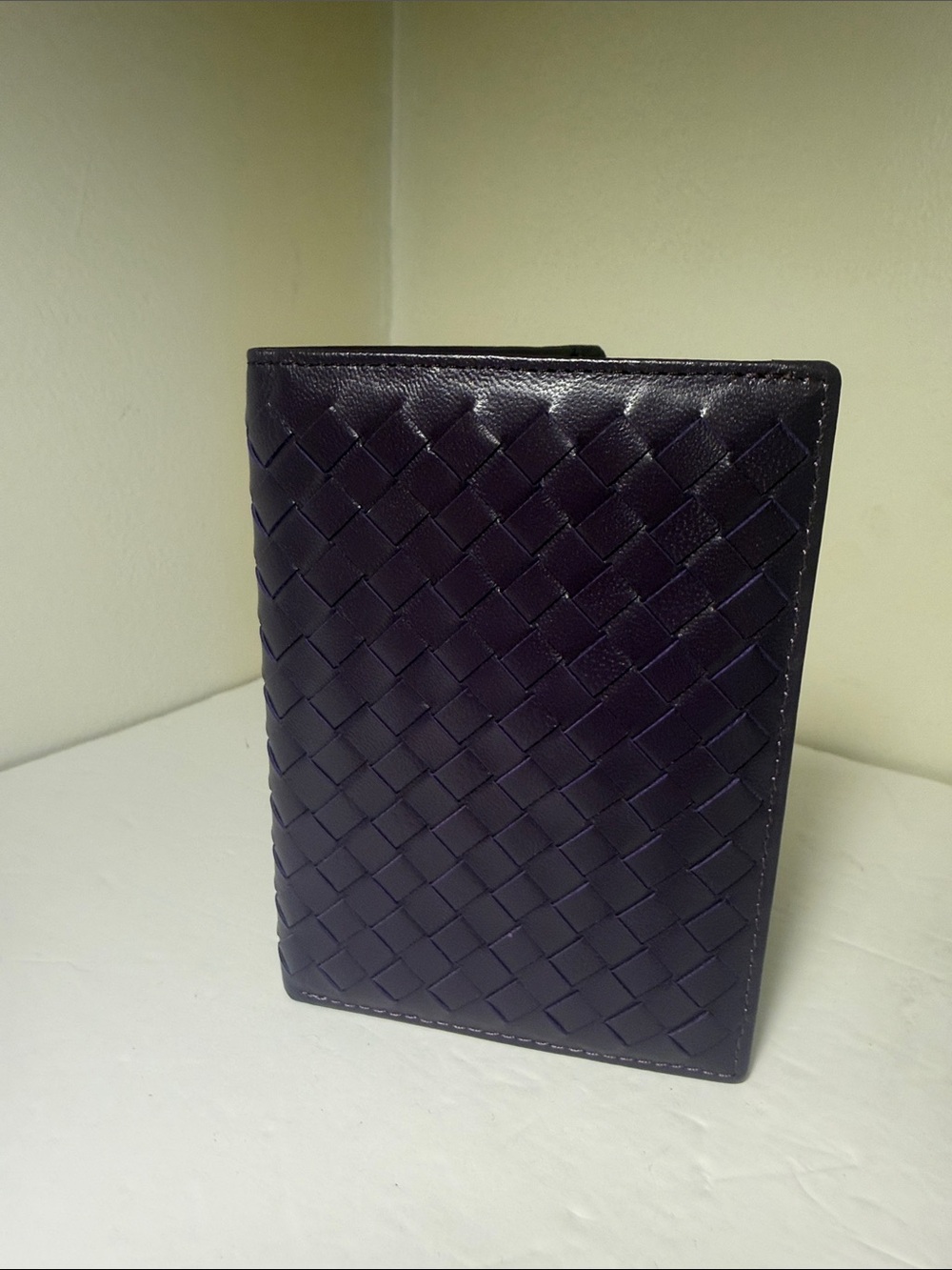 Woven Leather Passport Wallet for Men - Deep Purple